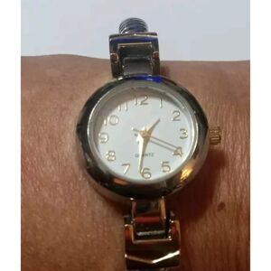 Vintage Ladies Accutime Silver & Gold Tone Bracelet Bangle Rope Watch GREAT COND